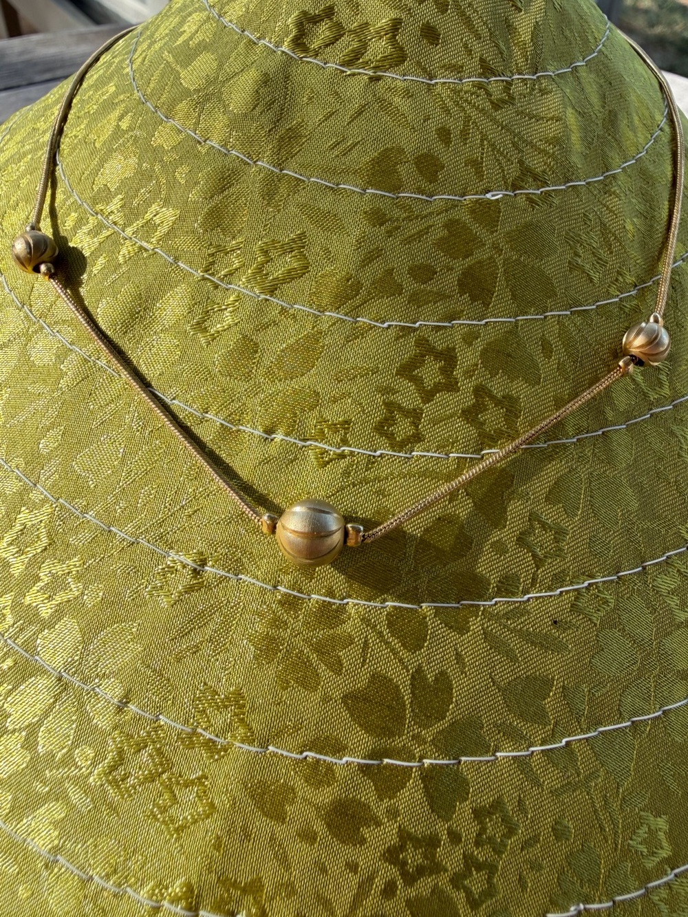 Gold Tone Beaded Snake Chain Necklace Minimalist Vintage Style, 16 inches